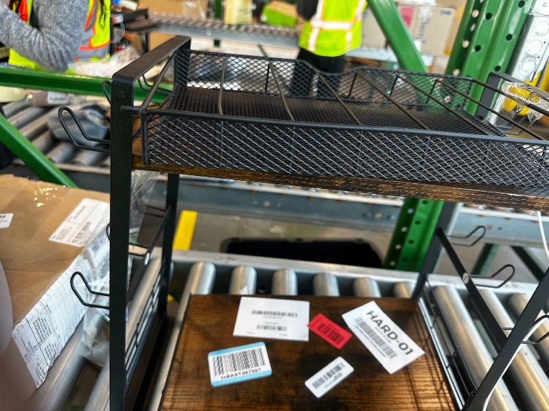 Photo 1 of *dAMAGED ITEM/ BROKEN LEFT LEG* OGEMXU Coffee Station Organizer, 3 Tier Bar Organizer for Countertop, Mug Cup Holder Stand With 12 Hooks and 28 K Cup Storage for Kitchen, Home & Office, Rustic Brown