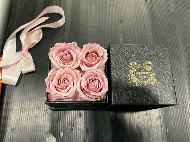 Photo 1 of *MINOR DAMAGE - Box has minor damage*
UFOREVER ROSES 4-Piece Preserved Roses in a Box, Preserved Flowers, Roses Gift for Her, Dusty Pink