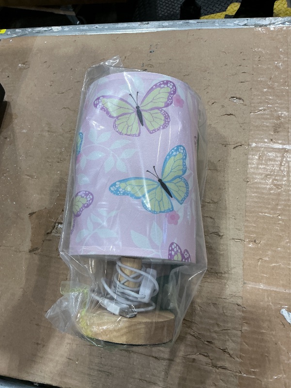 Photo 1 of ALAZA Bedside Table Lamp Cute Butterfly Pink Flower Lamp for Girls Boys Bedroom with USB Port LED Kids Nightstand Lamp Wood Base Desk Living Room Decor