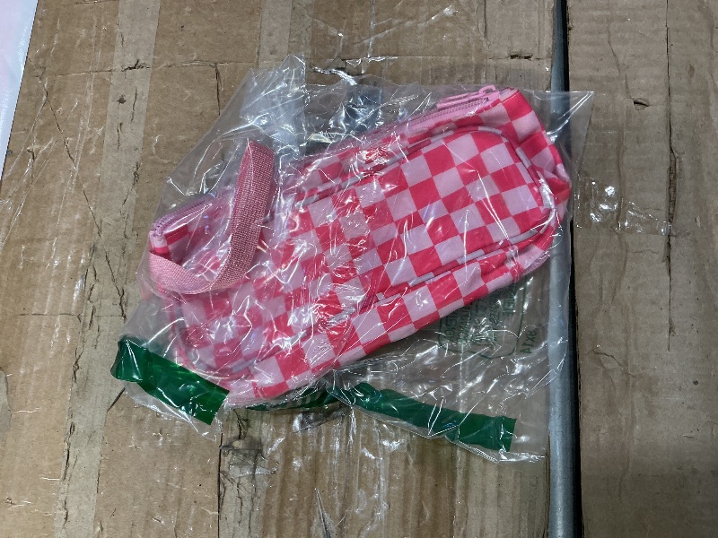 Photo 1 of *MINOR DAMAGE - USED*
Ethereal Small Travel Makeup Bag, Checker Pink Make up Organizer Bag with Makeup Brush Holder, Portable Cosmetic Bag for Women/Girls