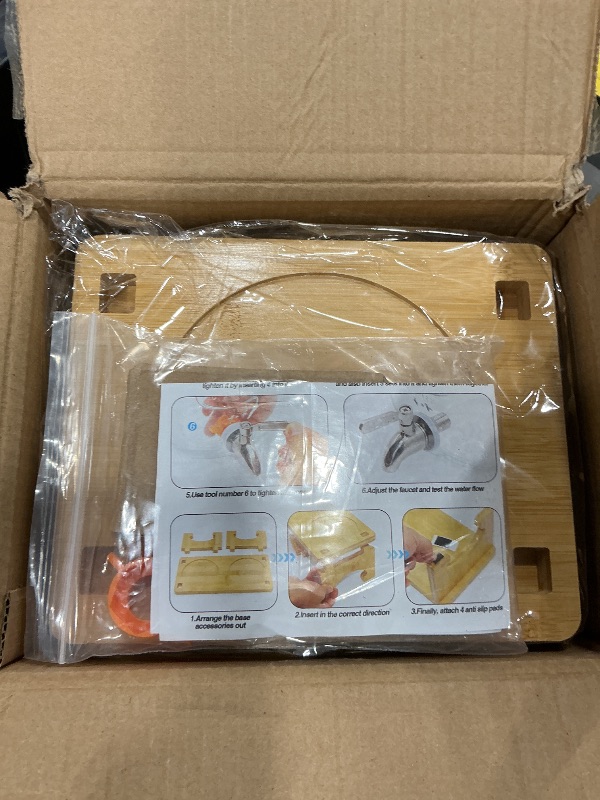 Photo 1 of *Clerk comments* 2 Gallon Drink Dispenser with Stand?Glass Beverage Dispenser With Wood Stand, 18/8 Stainless Steel Spigot and Labels Large Water Drink Dispensers for Parties, Lemonade,Juice, Tea