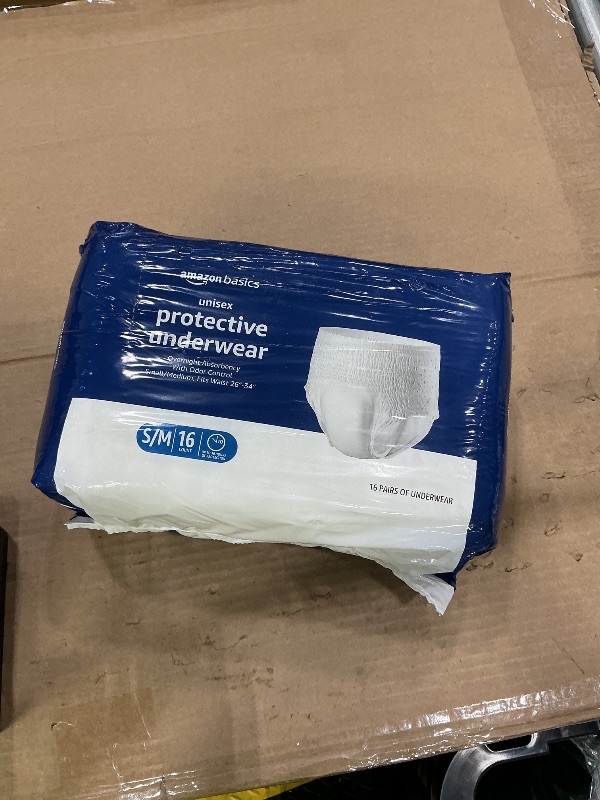 Photo 1 of Amazon Basics Unisex Protective Underwear, Overnight Absorbency, Small/Medium, 16 Count, (1 Pack of 16)
