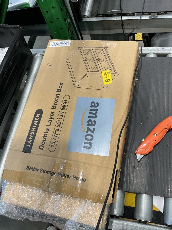 Photo 1 of **MISSING PARTS - Missing hardware**
JANSNIMEN Double Layer Bread Box for Kitchen Countertop, Large Breadbox Bread Container Storage with Windows, Wooden Farmhouse Bread Holder (Black)