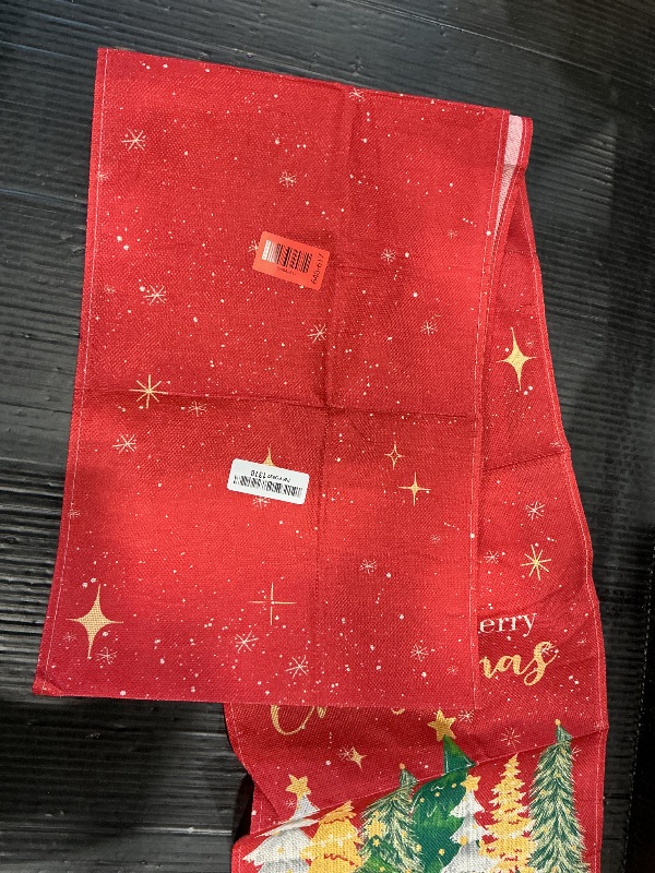Photo 1 of Artoid Mode Xmas Trees Merry Christmas Table Runner, Seasonal Winter Red Kitchen Dining Table Decoration for Home Party Decor 13x108 Inch