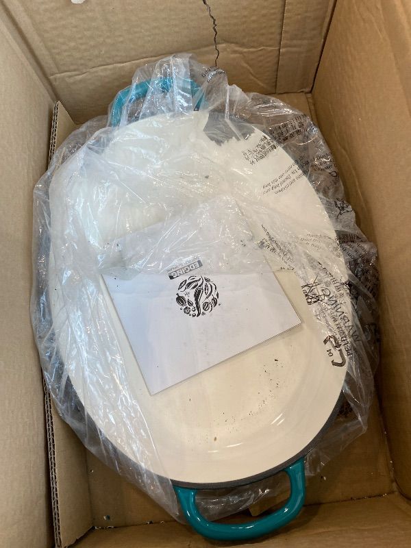 Photo 1 of ***PEELING*** EDGING CASTING Enameled Oval Cast Iron Dutch Oven Pot with Lid, Bread Dutch Oven for Sourdough Bread Baking, 6QT, Darkcyan