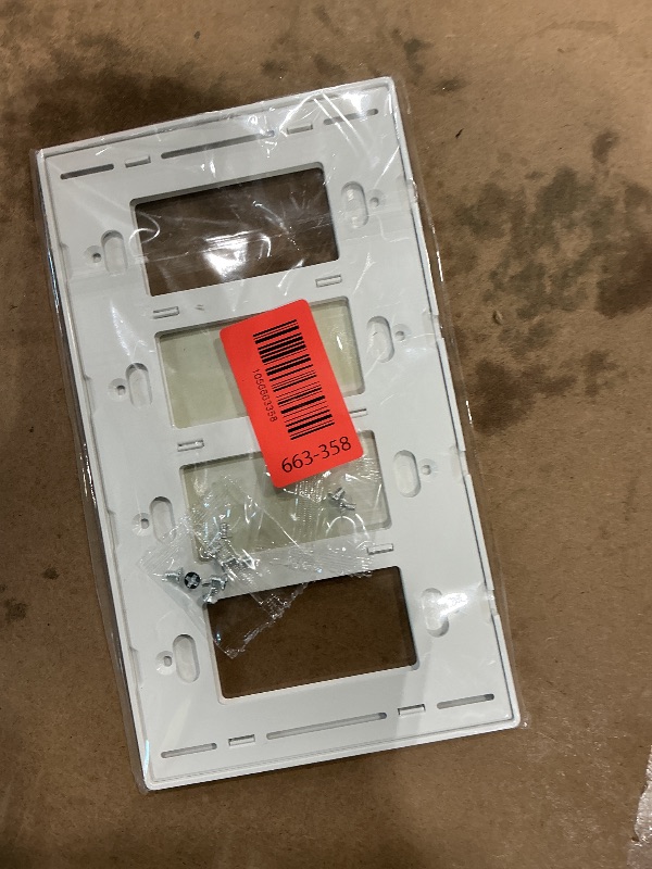 Photo 1 of [1 Pack] BESTTEN 4 Gang Screwless Decorative Wall Plate, Mid-Size H4.88" x W8.58", USWP6 Gloss Snow White, Faceplate Cover for Decorator Receptacle Outlet & Switch