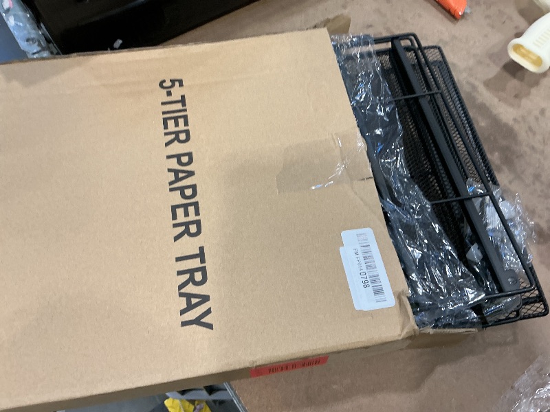 Photo 1 of **MISSING PARTS - Missing shelves**
LEKETREE Desk Organizers and Accessories, 5-Tier Paper Letter Tray Organizer with File Holder, Desktop Organizer for Office Supplies (Black)