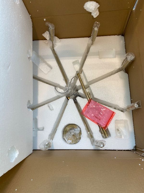 Photo 1 of **UNKNOWN MISSING PIECES**Winslow Chandelier 
1-Tier 
8-Light 
Clear Seeded Glass 
Size:20" W x 14.75" H x 44.5" L