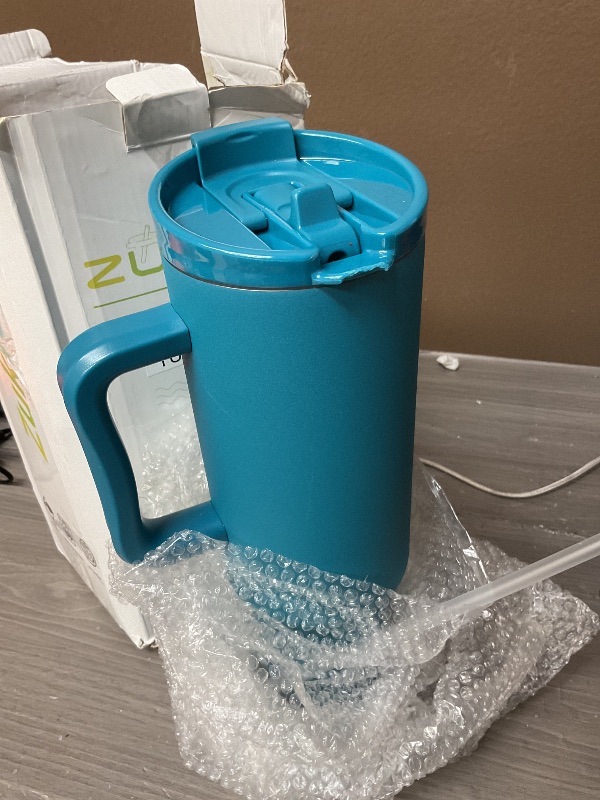 Photo 1 of Zukro 50 oz Tumbler With Handle and Flip Straw, Leak Proof Lid, Insulated Stainless Steel Reusable Gym Water Bottle, Large Travel Cup Fit in Cupholder, BPA-Free, Gift for Women & Men, Teal