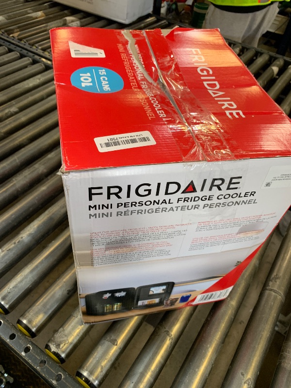 Photo 1 of Frigidaire Mini Personal Fridge Cooler, Countertop, Holds Up to 10L/15 Cans, Brushed Black Stainless Rugged Design, Portable for Skincare, Makeup, Car, Office, Bedroom, Dorm Room, or Cabin