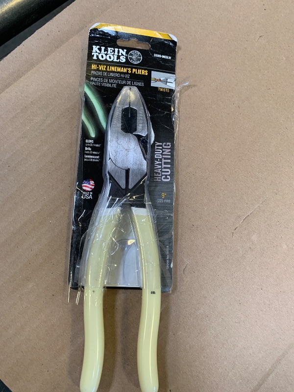Photo 1 of Klein Tools D20009NEGLW Side Cutter Linemans Pliers, Made in USA, Cut ACSR, Screws, Nails, Hard Wire, 9-Inch Hi-Viz Pliers