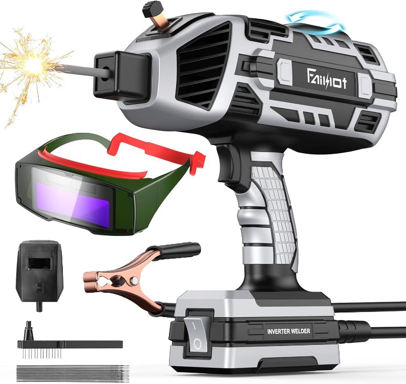 Photo 1 of Portable Welding Machine 110V with Auto Darkening Goggles: Handheld IGBT Inverter ARC Welder Gun Stick Welder - 6 Variable Current Adjustment for 3/32"-1/8" Rods and DIY, Professional Use,Repair(Grey)
