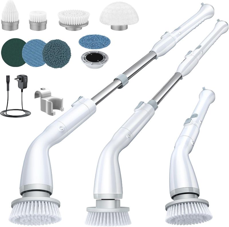 Photo 1 of LABIGO Electric Spin Scrubber, Cordless Cleaning Brush Scrubber with 7 Replaceable Brush Heads and Adjustable Extension Handle, IPX7 Waterproof Power Cleaning Brush for Bathroom Tub Floor Tile Shower