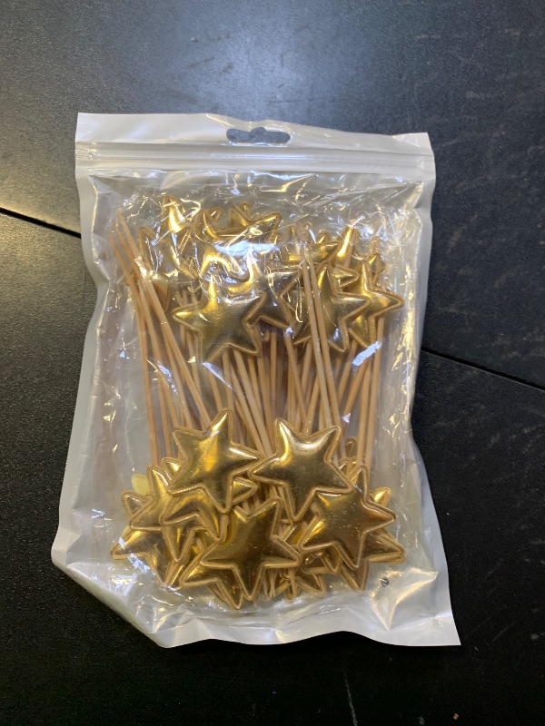 Photo 1 of Thinp 50 Pcs Gold Star Cupcake Toppers,Stars for Cake Decorating Star Cake Toppers Gold Cupcake Toppers Sticks for Wedding Engagement Bridal Shower Birthday Party