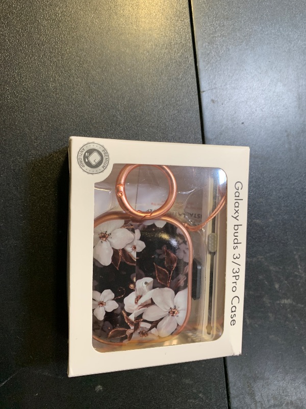Photo 1 of Inesore with Safety Lock for Samsung Galaxy Bud Pro 3 Case/Galaxy Buds 3 Cases with Cleaner Kit and Keychain, Cute Floral Buds Pro 3 Case Cover for Women Girly - Black Gold Flower