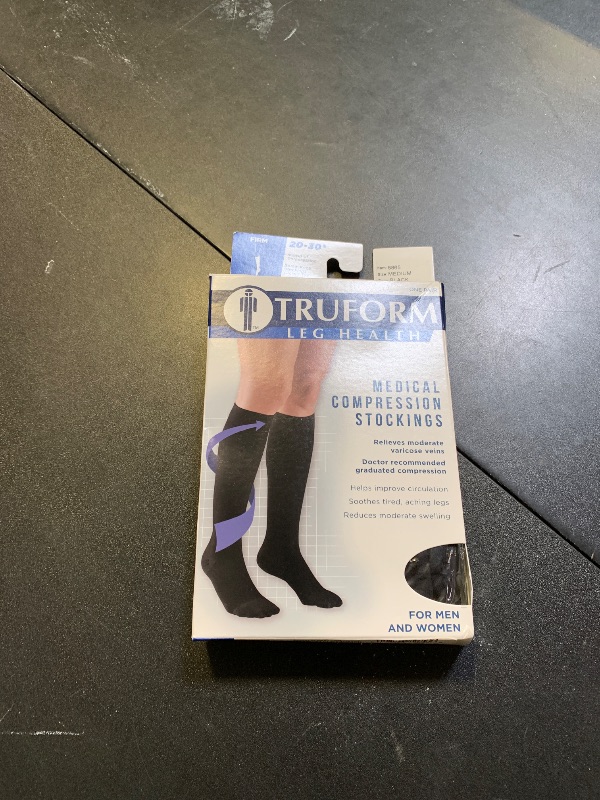 Photo 1 of Truform 20-30 mmHg Compression Stockings for Men and Women, Knee High Length, Closed Toe, Black, Medium