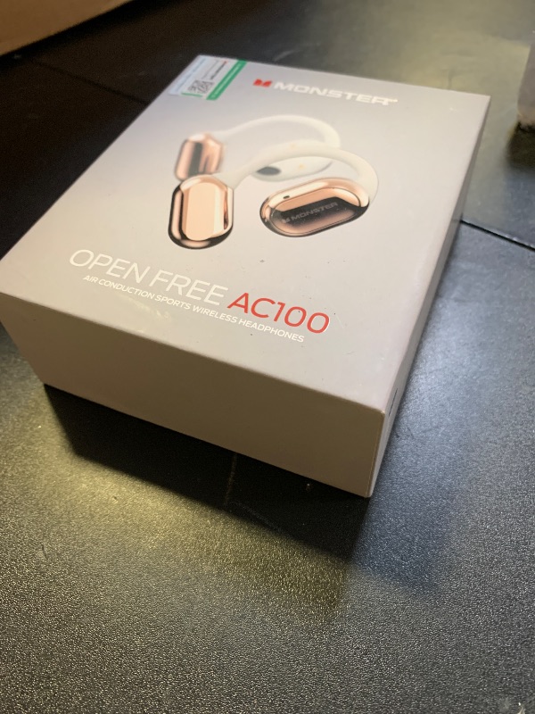Photo 1 of Monster Open Free AC100 Open Ear Bluetooth 5.3 Headphones, Wireless Earbuds with Earhooks, Immersive Stereo Sound by 16mm Large Driver, Clear Calls, 30H Playtime, for Workout, White