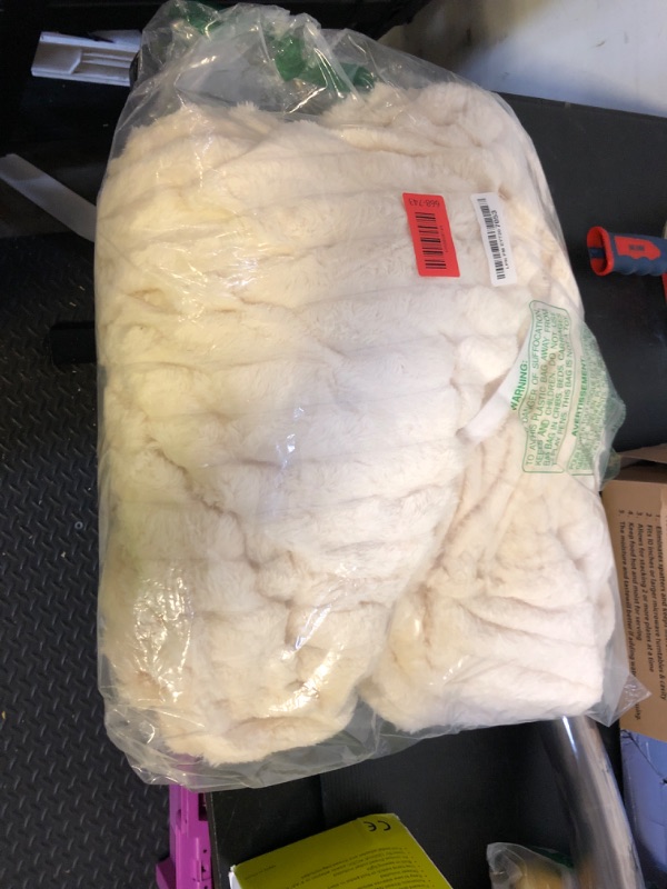 Photo 1 of Honeydak Ribbed Rabbit Fur Stuffed Animal Storage Bean Bag Chair Cover (No Filler) Comfy Bean Bag Cover Without Filling or Home Bedroom Decor Organizing Plush Doll Textile Holder(Creamy White, L)