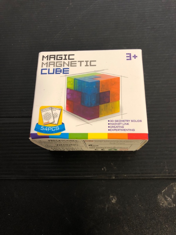 Photo 1 of WorWoder Kids Magnetic Building Blocks Magic Magnetic 3D Puzzle Cubes, Set of 7 Multi Shapes Magnetic Blocks with 54 Guide Cards, Intelligence Developing and Stress Relief Fidget Toys for Kids (Blue)