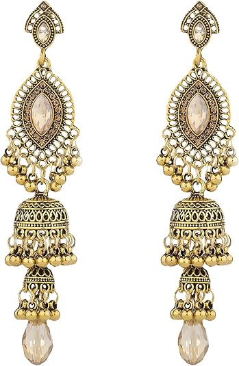 Photo 1 of Aonklot Jhumkas Indian Earrings for Women Boho Ball Chandelier Tassel Statement Dangle Earrings Wedding Bridal Jhumki Bollywood Bell Jewelry Gifts Indian Dresses Outfits