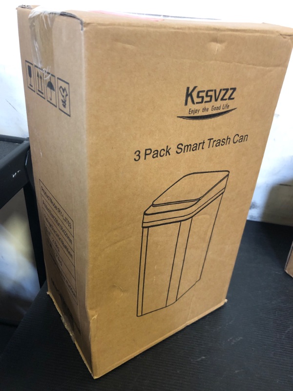 Photo 1 of 3 Pack Automatic Small Bathroom Trash Can with Lid - 2.5 Gallon Touchless Garbage Can, Motion Sensor Smart Trash Bin, Slim Dog Proof Trashcan, Waterproof Plastic Wastebasket for Bedroom Office Kitchen