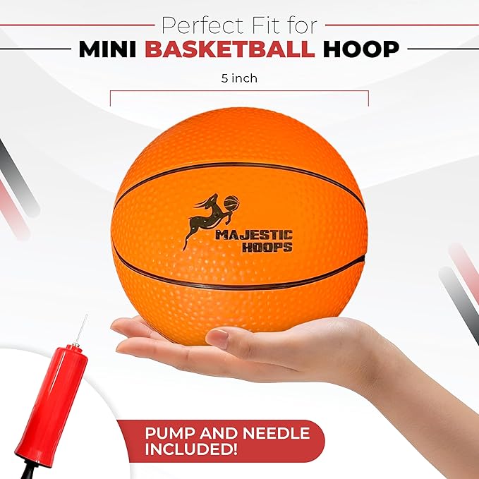 Photo 1 of Majestic Hoops Mini Basketballs - 2Pack of 5” Mini Basketballs with Pump - Replacement Balls for Over-The-Door Hoops - Ideal for Indoor Play for Toddlers, Teens, Adults