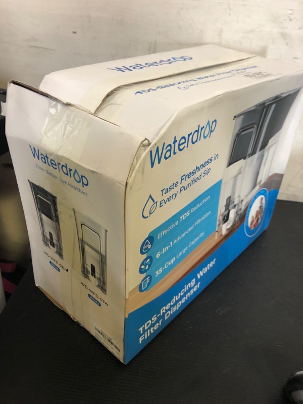 Photo 1 of Waterdrop 35-Cup 0 TDS Slim Water Filter Dispenser, Large Capacity, Reduces TDS, Chlorine, PFOA/PFOS and More, BPA Free, Black (with 1 Filter)