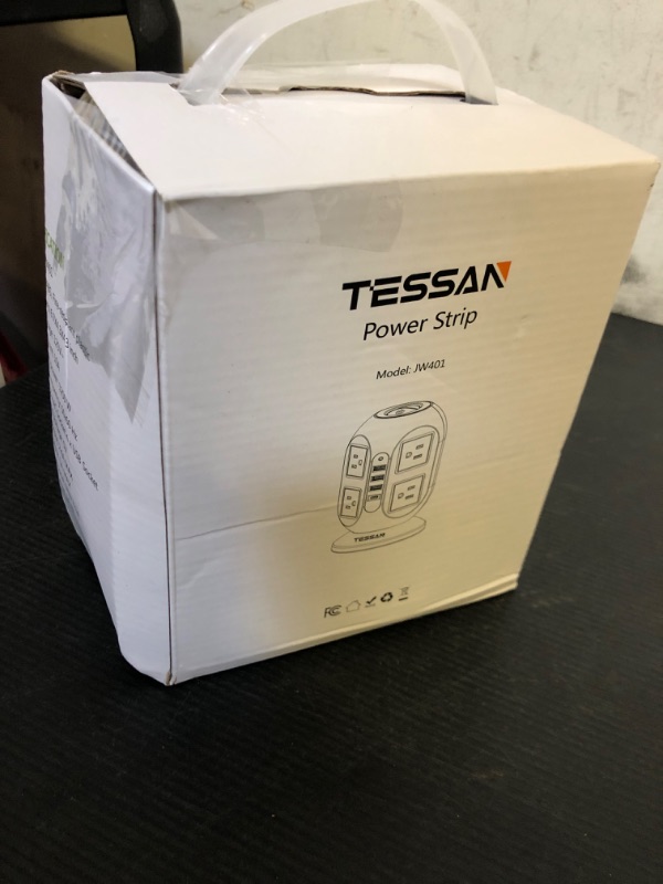 Photo 1 of Surge Protector Power Strip Tower, TESSAN 10 ft Flat Extension Cord with Multiple Outlets, 8 AC Outlets 4 USB Ports (1 USB C), Charging Station with Surge Protection for Home Office Dorm, Black