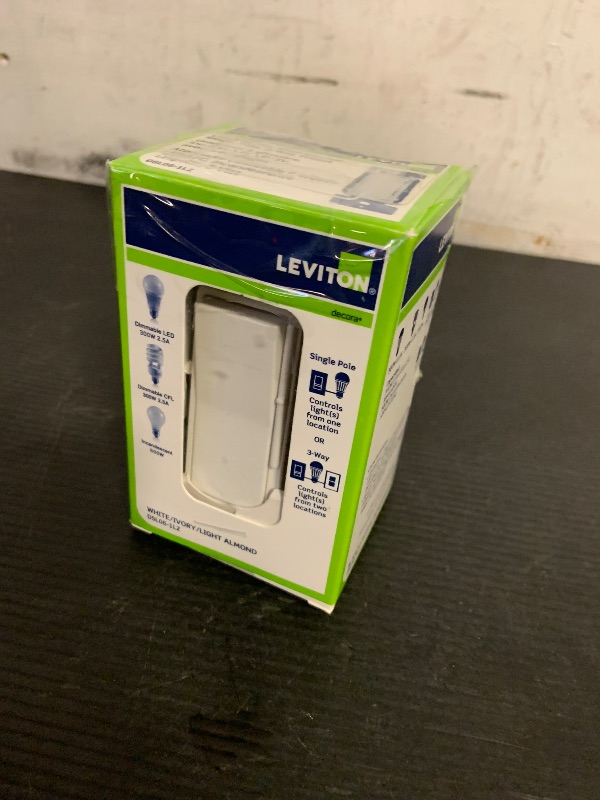 Photo 1 of Leviton DSL06-1LZ Dimmer LED/CFL/Incandescent Single-Pole/3-Way 600W INC 300W LED/CFL 120 Volt Decora Rocker Slide Decora Style Electro-Mechanical - White Ivory Light Almond