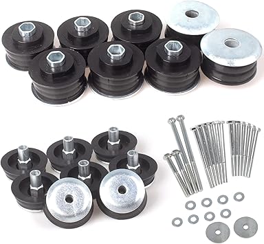 Photo 1 of iKer Body Mount Bushing Kit Compatible with Ford F250 F350 2008-2016 Super Duty 2WD 4WD, Polyurethane Cab & Body Mount Steel Sleeves & Hardware. Black
