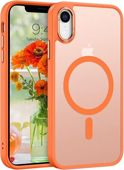 Photo 1 of Telaso for iPhone XR Case, iPhone XR Phone Case Compatible with Magsafe Wireless Charging Translucent Matte Back Shockproof Anti-Scratch Anti-Yellow Protective Magnetic iPhone XR Case, Sunset Orange
