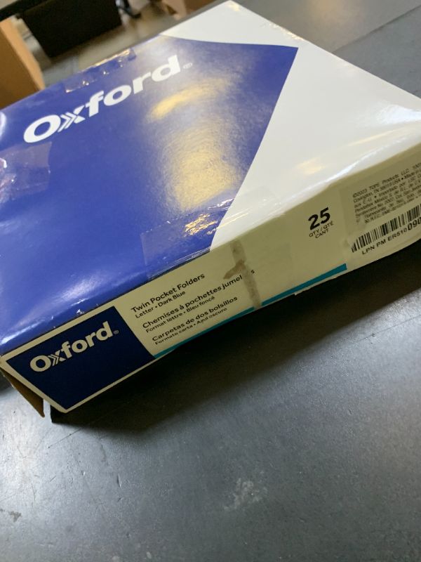 Photo 1 of Oxford Twin-Pocket Folders, Textured Paper, Letter Size, Dark Blue, Holds 100 Sheets, Box of 25 (57538EE)