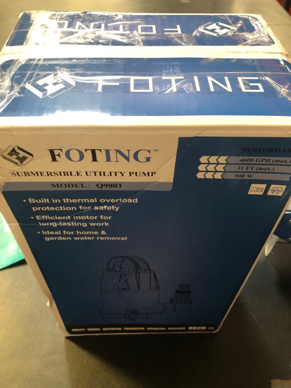 Photo 1 of FOTING Sump Pump 1HP Clean/Dirty Submersible Water Pump, 4600GPH Utility Pump Thermoplastic Electric Portable Transfer Water Pump for Swimming Pool Garden Pond Basement with 10ft Long Power Cord