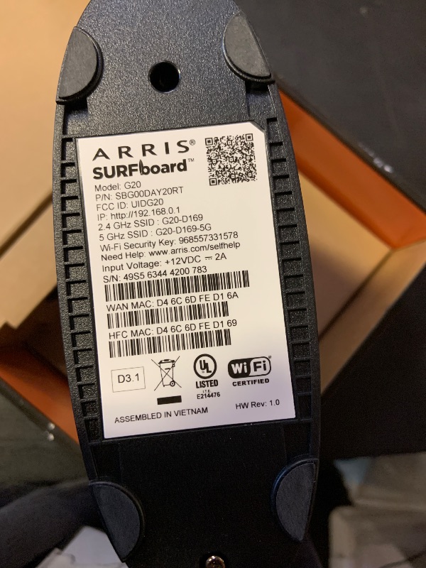 Photo 1 of ARRIS (G20) - Cable Modem Router Combo - Fast DOCSIS 3.1 Multi-Gigabit WiFi 6 (AX3000), Approved for Comcast Xfinity, Cox, Spectrum & More, 1.0 Gbps Max Speeds, Next-Generation Upload Optimized