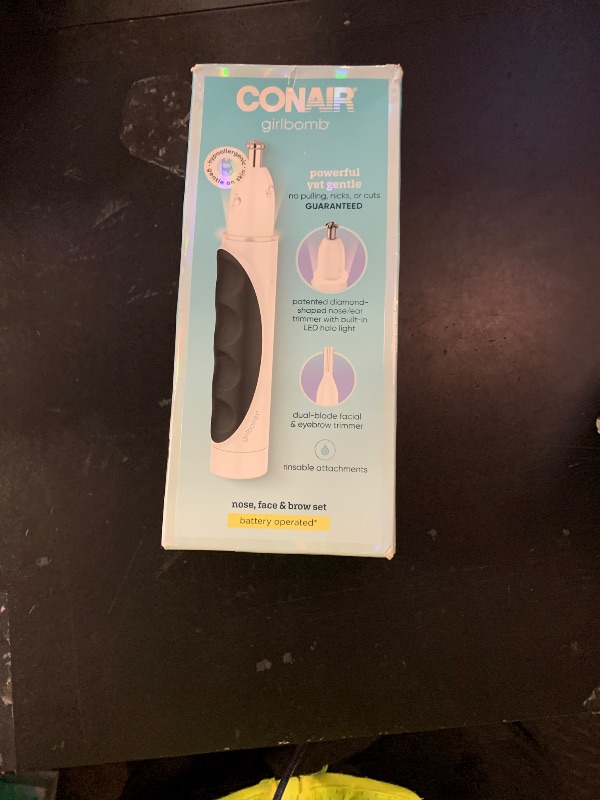 Photo 1 of Conair GIRLBOMB Nose Hair Trimmer for Women, Battery-Operated Face Hair Removal for Women, Diamond-Shaped 360° Beveled Blade, LED Light, Packaging May Vary, White