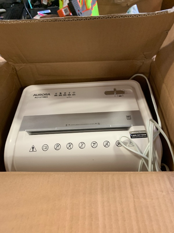 Photo 1 of Aurora AU1275MA Professional Grade 12-Sheet Micro-Cut Paper and CD/Credit Card Shredder/ 60 Minutes Continuous Run Time, White/Gray