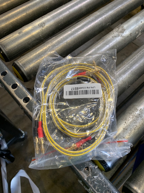 Photo 1 of Mygatti 2 Pack 16/2 Speaker Flat Wire Cable with Banana Tip Plugs 4 FT, 16 Gauge AWG Wire, Tinned OFC Copper, Transparent Jacket with Yellow Polarity Marker, for Indoor & Outdoor, Hi-Fi