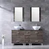 Photo 1 of 60 in. Brown Bathroom Vanity Double Glass Top White Ceramic Sink Large Bathroom Storage Cabinet