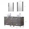 Photo 1 of 60 in. Brown Bathroom Vanity Double Glass Top White Ceramic Sink Large Bathroom Storage Cabinet


