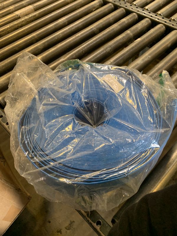 Photo 1 of Geowaky 2.5" x 100 FT Pool Backwash Hose, Blue Heavy Duty Reinforced PVC Lay Flat Water Discharge Hose for Swimming Pool Filter Pump,with 2 Clamp