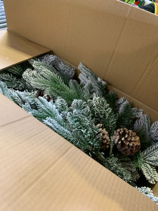 Photo 1 of 5 FT Snow Flocked Slim Fir Christmas Tree with 671 PE & PVC Mixed Branch Tips,Unlit Artificial Skinny Pencil Xmas Tree with 25 Pine Cones,Hinged Premium Xmas Trees for Home,Office,Party Decoration
