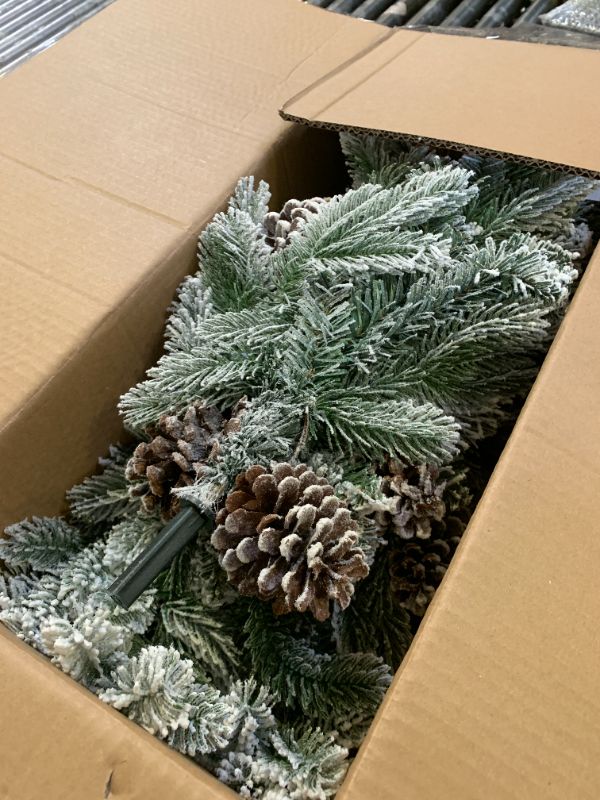 Photo 1 of 4 FT Snow Flocked Christmas Tree with 455 PE&PVC Mixed Branch Tips,Unlit Artificial Skinny Pencil Christmas Tree with 19 Pine Cones,Hinged Premium Xmas Slim Fir Trees for Home,Office,Party Decoration