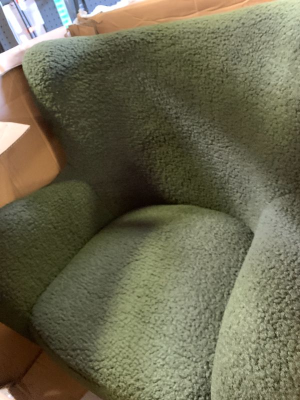 Photo 1 of Modway Montrose Swivel Wingback Accent Chair in Fern Walnut Sherpa Teddy Fabric – Modern Furry Barrel Chair with 360-Degree Swivel Base – Soft and Comfy Living Room Chair