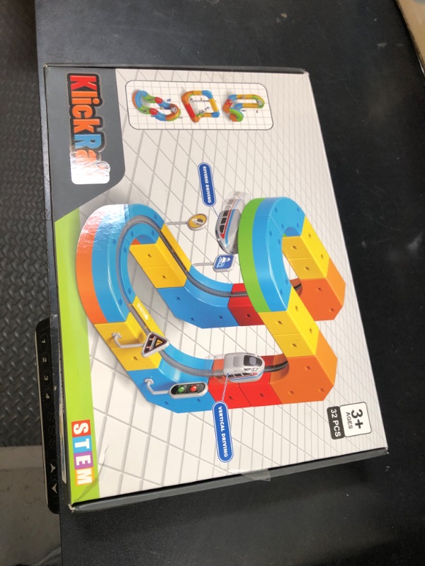 Photo 1 of KlickRail Electric Train Set Flexible Race Track for Kids 4 6 7 8, 32 Pcs Car Track for Toddlers 3-5, Building Toy Train Track Gravity-Defying 3D Embedded Layouts & Motorized Car, STEM Learning Gift