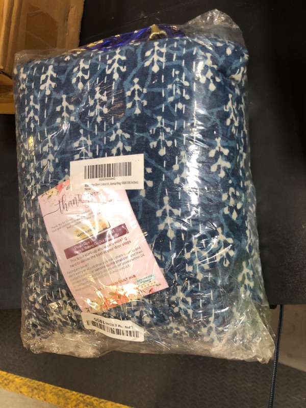 Photo 1 of Blue Indigo Print Cotton Handmade Handblock Quilted Blanket Indian Cottodspread Kantha Indigo Print Beork Bohemian Bed Decor Block Throw Blanket Twin/King/Queen (California King 108X108 inches)