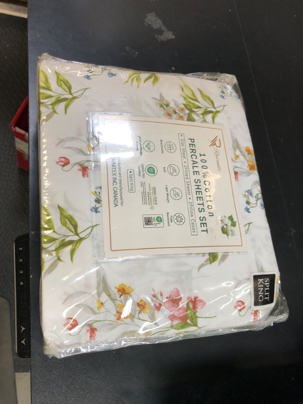 Photo 1 of RUVANTI 100% Cotton Split King Sheets Sets for Adjustable Bed, 5 PCs, Soft & Breathable Percale Weave Bedding, Deep Pocket 16", Hotel Standard, Crisp Cool Feel & Durable, Floral Sheet, Floral Bliss