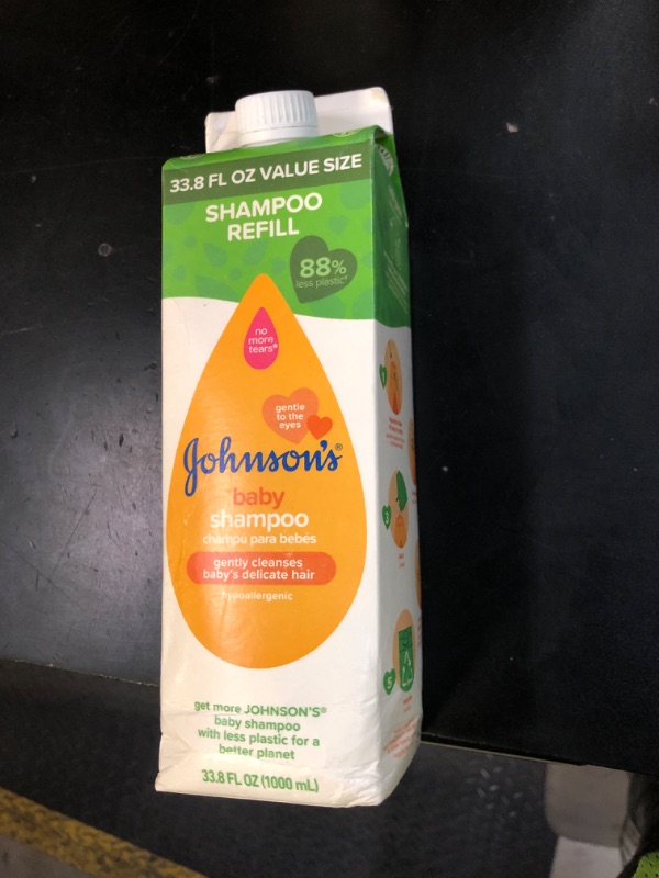 Photo 1 of Johnson's Baby Shampoo, Hypoallergenic, No More Tears for Baby's Delicate Scalp & Skin, Gently Washes Away Dirt & Germs, Paraben-Free, Value Size Baby Shampoo Refill, 33.8 fl. oz