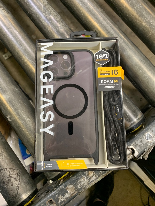 Photo 1 of MAGEASY Case for iPhone 16 Pro Max 6.9" - Case with Crossbody Strap, 16ft Drop Protection, Compatible with MagSafe | Roam M (Black)