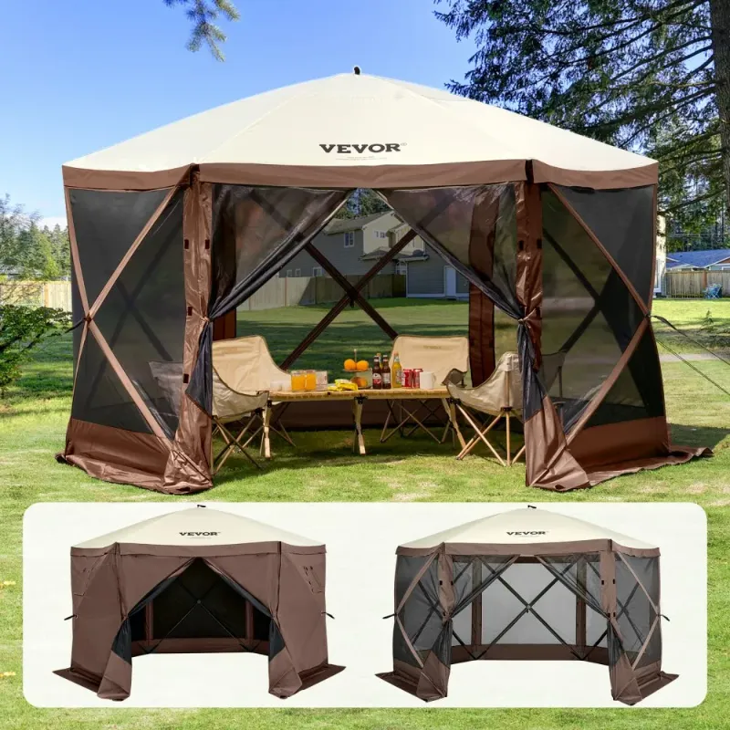 Photo 1 of VEVOR 6-ft x 6-ft 12 x 12-FT Portable Gazebo Canopy 300D Oxford Fabric and B3 Gauze Netting Gazebo with Soft Top Roof