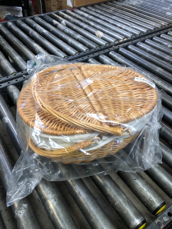 Photo 1 of Wicker Picnic Basket with Removable Liner, Empty Picnic Baskets with Lid, Vintage-Style Picnic Hamper with Folding Woven Handle for Picnic, Camping, Outdoor, Halloween, Thanks Giving, Birthday (Cream)